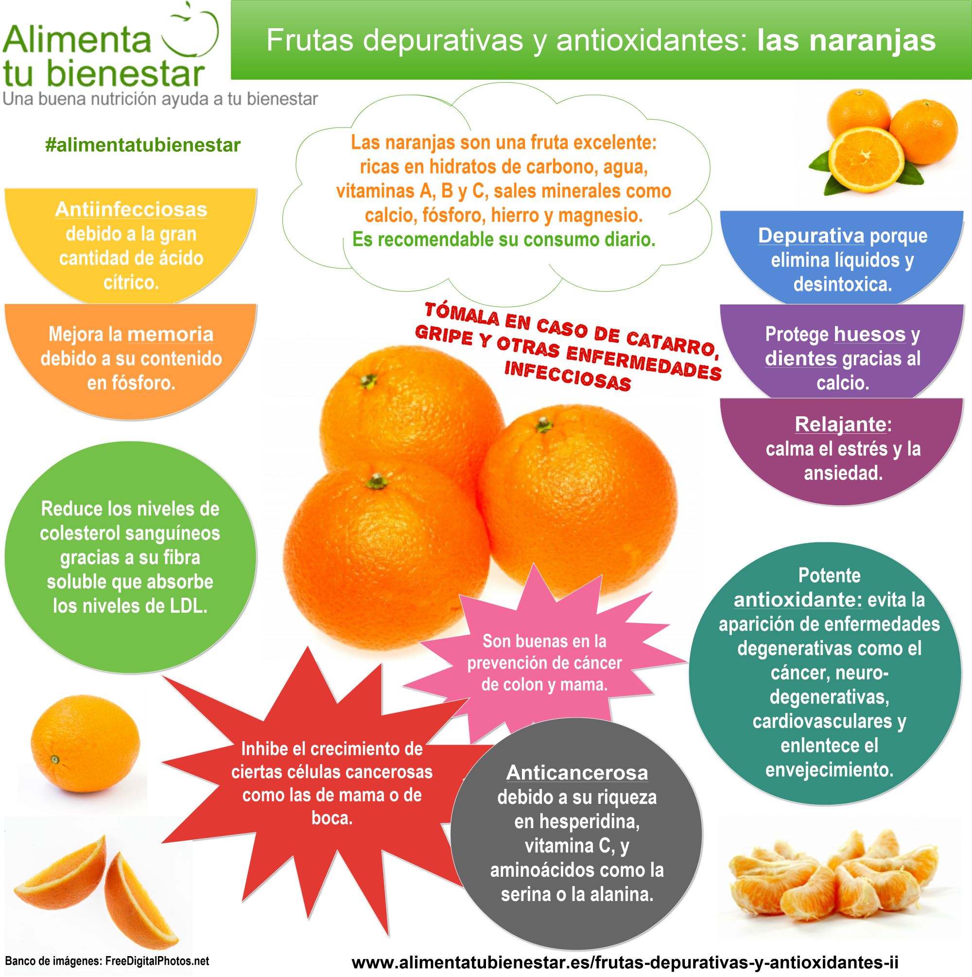 Infografía Frutas depurativas y antioxidantes: la naranja