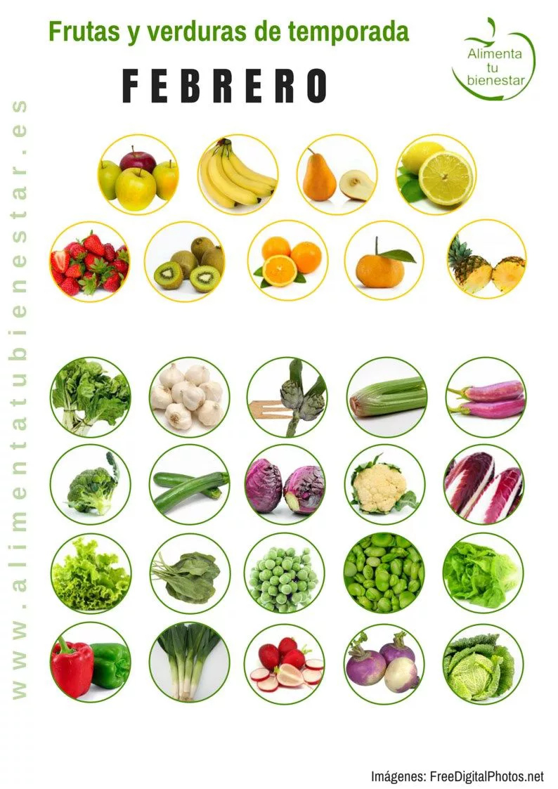 Frutas y verduras de temporada para febrero