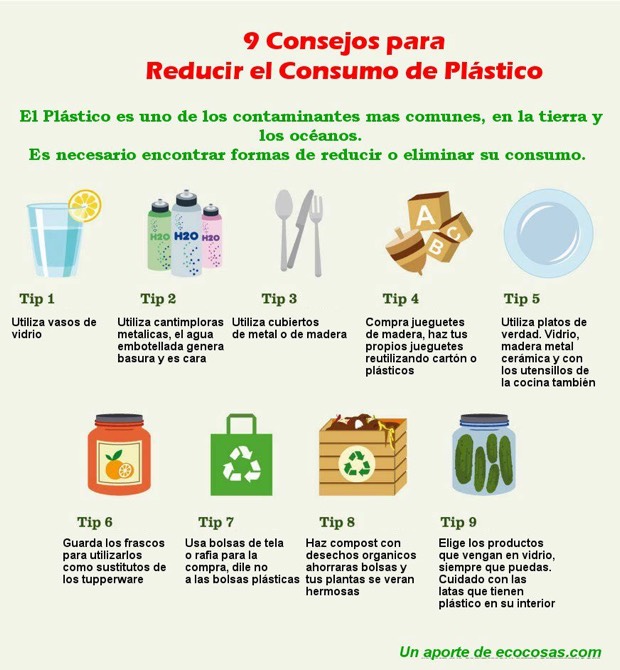 Infografía 9 consejos para reducir el consumo de plástico
